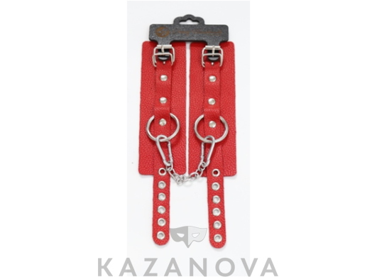 Наручи Crazy Handmade с кольцом из натуральной кожи красные