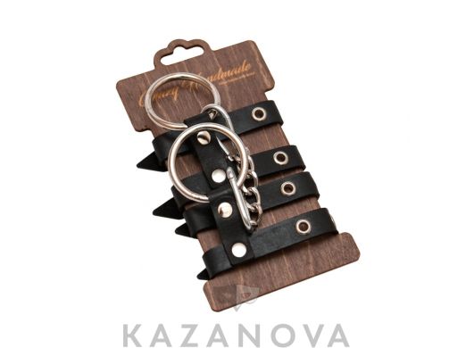 Наручи Crazy Handmade 2 ремешка с кольцом из натуральной кожи чёрные
