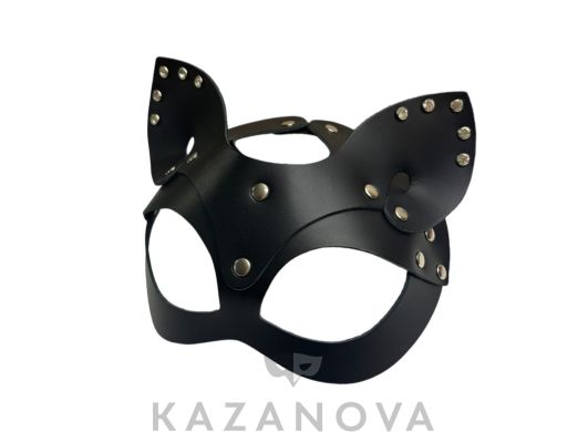 Маска Арсенал "Кошка" со стразами из натуральной кожи черная