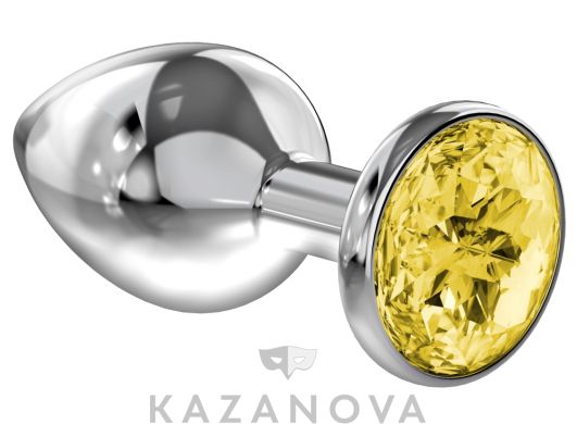 Втулка анальная Diamond металлическая малая серебристая с жёлтым кристаллом